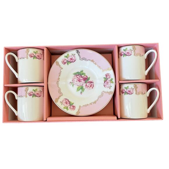 GRACE TEAWARE Spring Pink Floral Set of 4 Porcelain Espresso Cups Saucers NEW - Picture 8 of 10